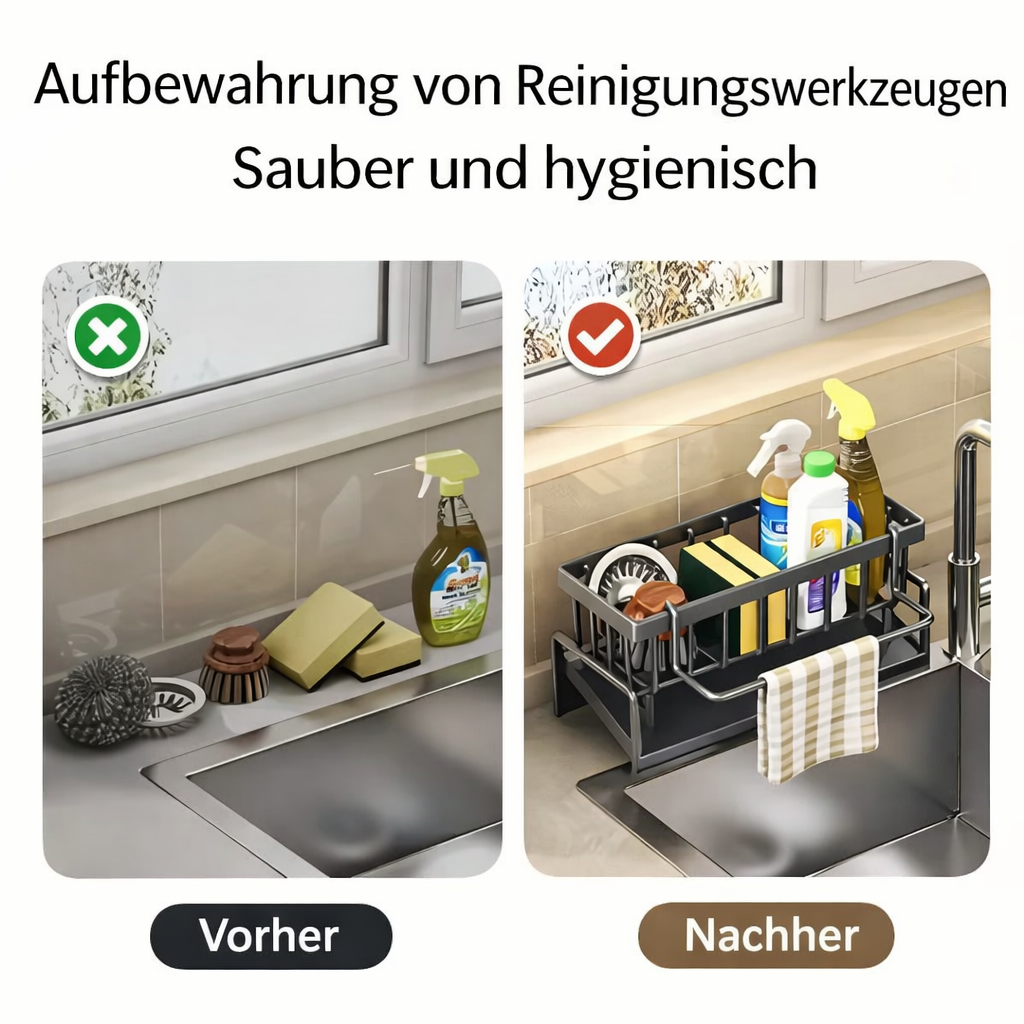Edelstahl Küchen-Spülenablage | Rostfrei | Mit Handtuchhalter | AquaRack
