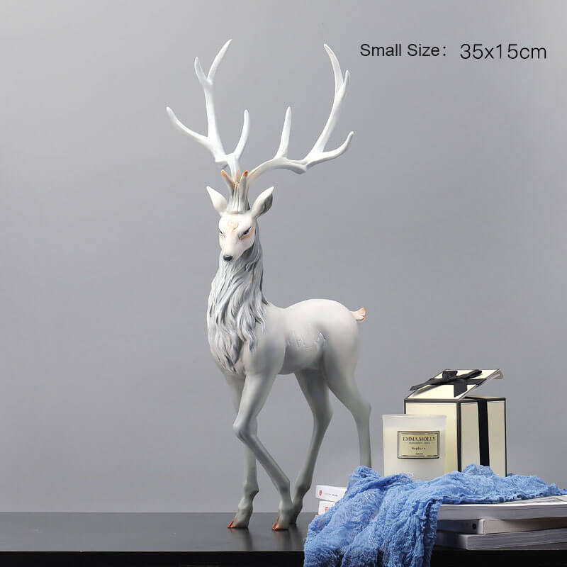 Resin Elk Statue Figurine, Large & Small | Standing or Lying Pose, Morandi Red/Gray/Brown | Modern Home Decor Accent Piece 11