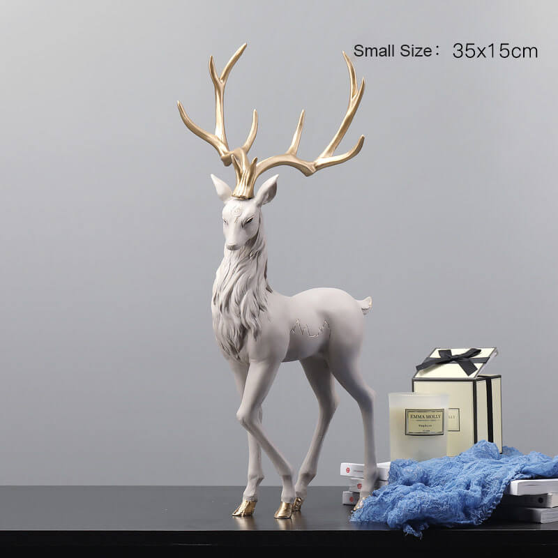 Resin Elk Statue Figurine, Large & Small | Standing or Lying Pose, Morandi Red/Gray/Brown | Modern Home Decor Accent Piece 12