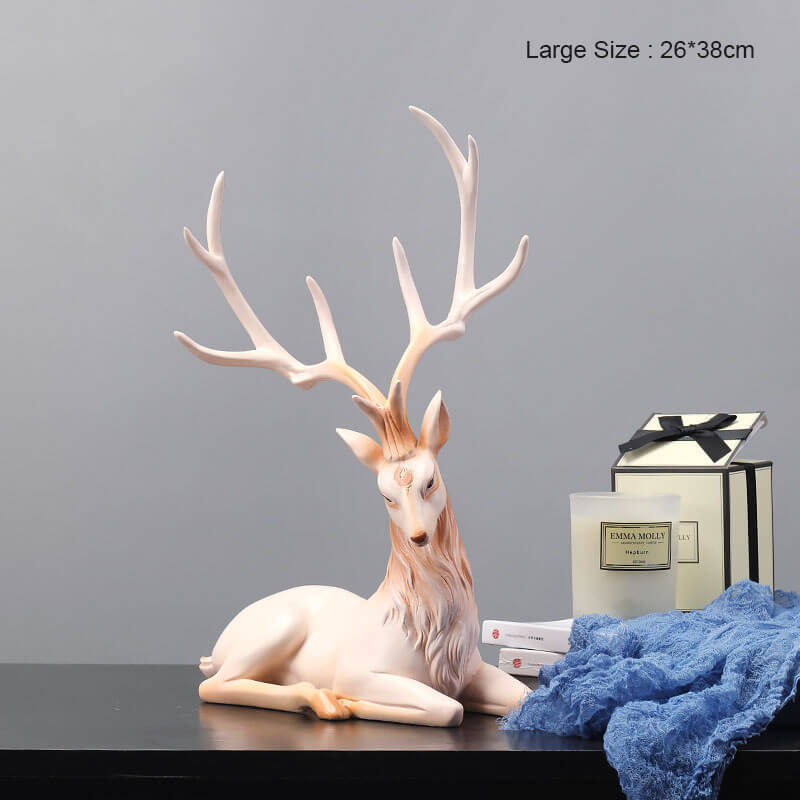 Resin Elk Statue Figurine, Large & Small | Standing or Lying Pose, Morandi Red/Gray/Brown | Modern Home Decor Accent Piece 13