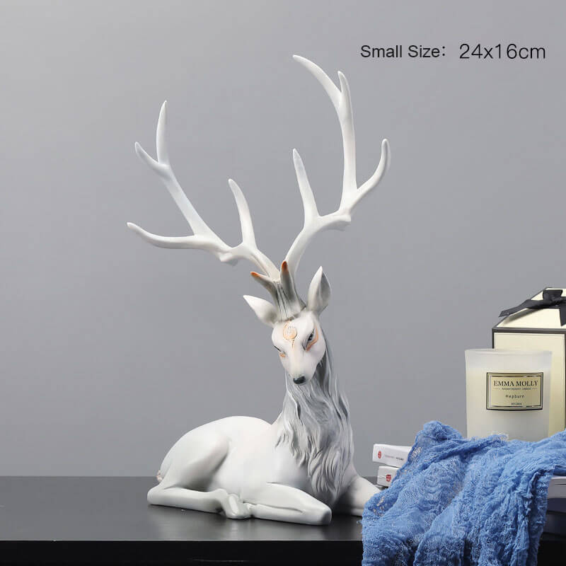 Resin Elk Statue Figurine, Large & Small | Standing or Lying Pose, Morandi Red/Gray/Brown | Modern Home Decor Accent Piece 17