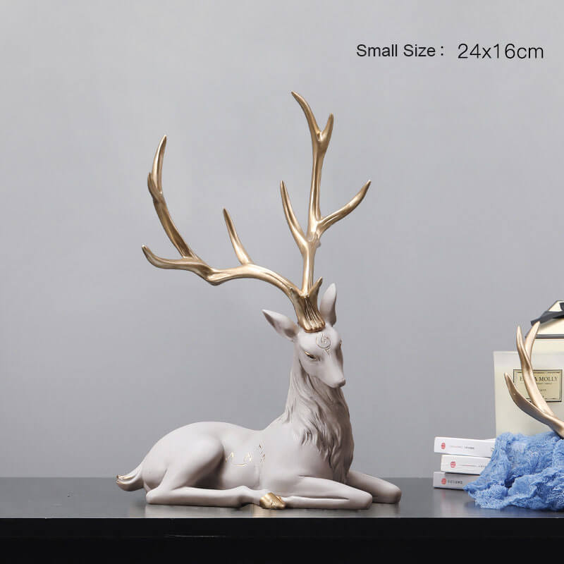 Resin Elk Statue Figurine, Large & Small | Standing or Lying Pose, Morandi Red/Gray/Brown | Modern Home Decor Accent Piece 18
