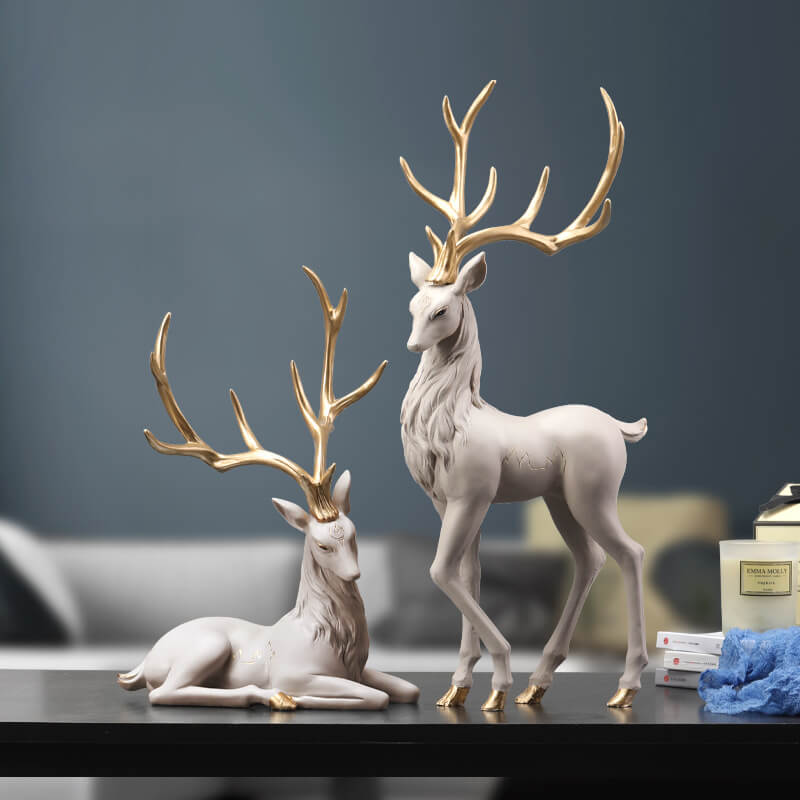 Resin Elk Statue Figurine, Large & Small | Standing or Lying Pose, Morandi Red/Gray/Brown | Modern Home Decor Accent Piece 3