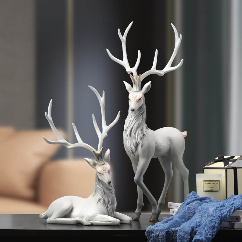 Resin Elk Statue Figurine, Large & Small | Standing or Lying Pose, Morandi Red/Gray/Brown | Modern Home Decor Accent Piece 4