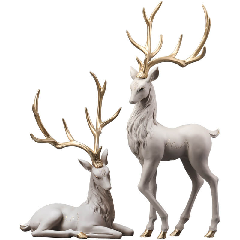 Resin Elk Statue Figurine, Large & Small | Standing or Lying Pose, Morandi Red/Gray/Brown | Modern Home Decor Accent Piece 6
