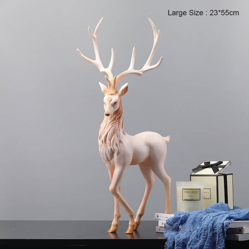 Resin Elk Statue Figurine, Large & Small | Standing or Lying Pose, Morandi Red/Gray/Brown | Modern Home Decor Accent Piece 7