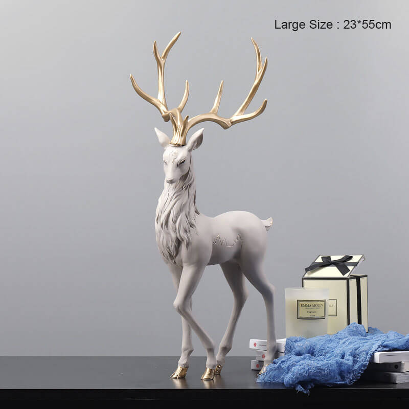 Resin Elk Statue Figurine, Large & Small | Standing or Lying Pose, Morandi Red/Gray/Brown | Modern Home Decor Accent Piece 9