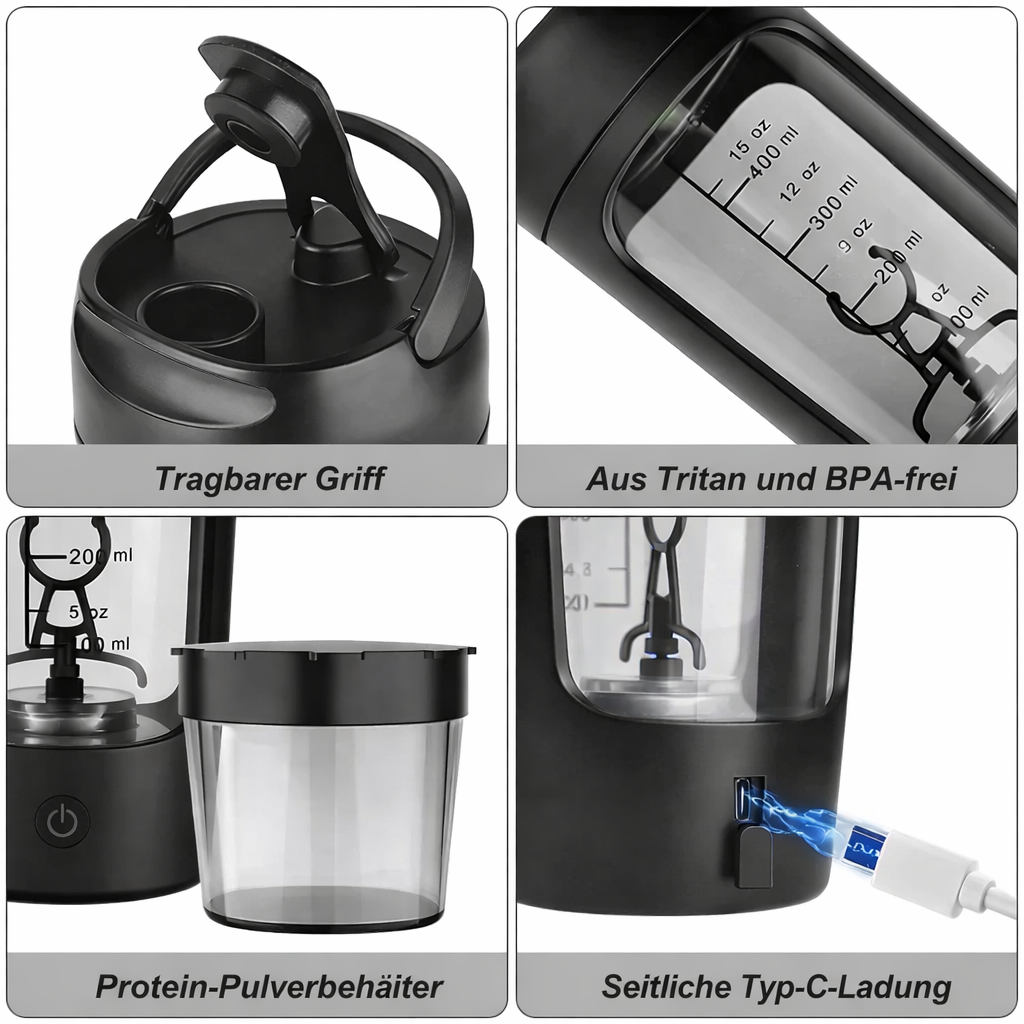 Elektrische Protein-Shaker-Flasche | Wiederaufladbarer Selbstmisch-Mixer | MixMaster Pro