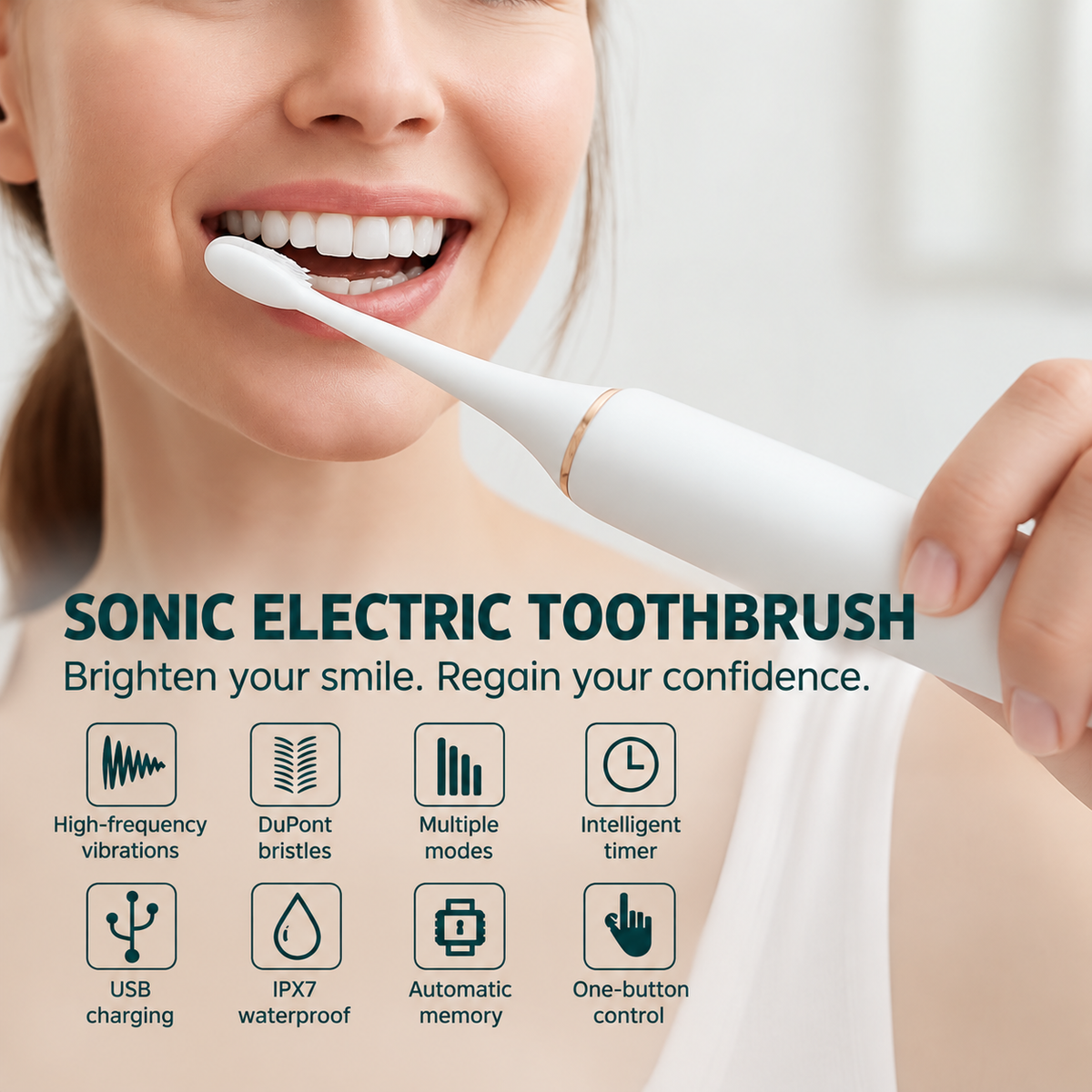 Elektrický zubní kartáček | 6 režimů čištění, výměnné hlavice a cestovní pouzdro | nabíjecí | PureBrush