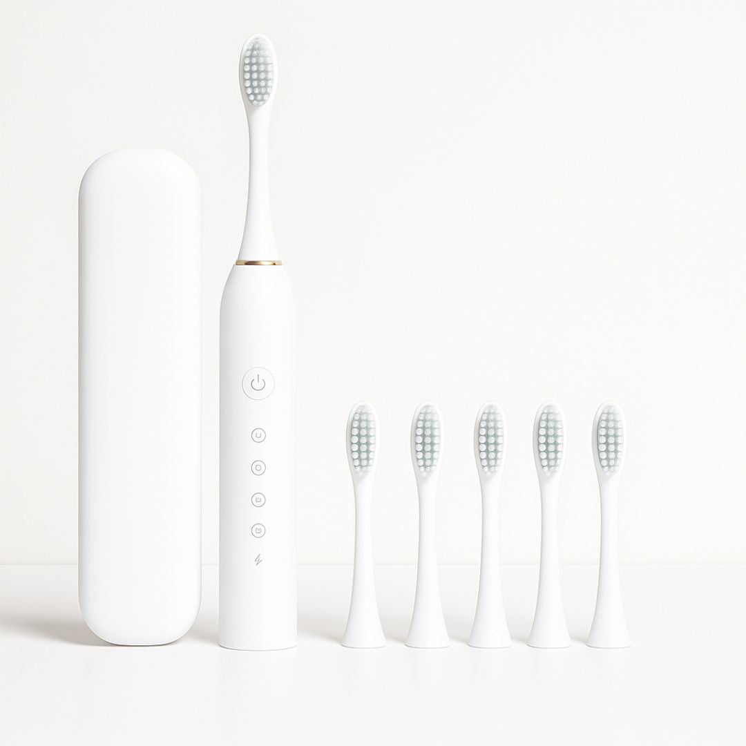 Elektrický zubní kartáček | 6 režimů čištění, výměnné hlavice a cestovní pouzdro | nabíjecí | PureBrush