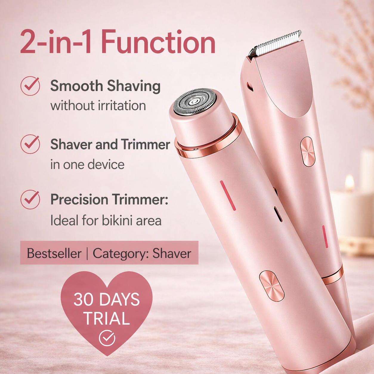 Elektrischer Rasierer | Intimrasierer für Frauen | 2-in-1-Rasierkopf | Smoothly