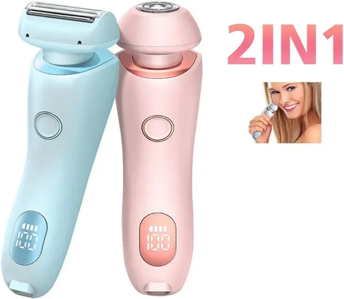 Epilatore e rasoio | Rasoio femminile 2-in-1 | Testine intercambiabili e display LED | VelaSkin