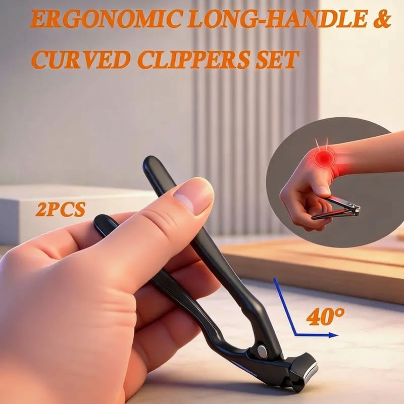 Ergonomische Nagelschere | Langer Griff | Abgewinkelter Kopf | ComfortClip