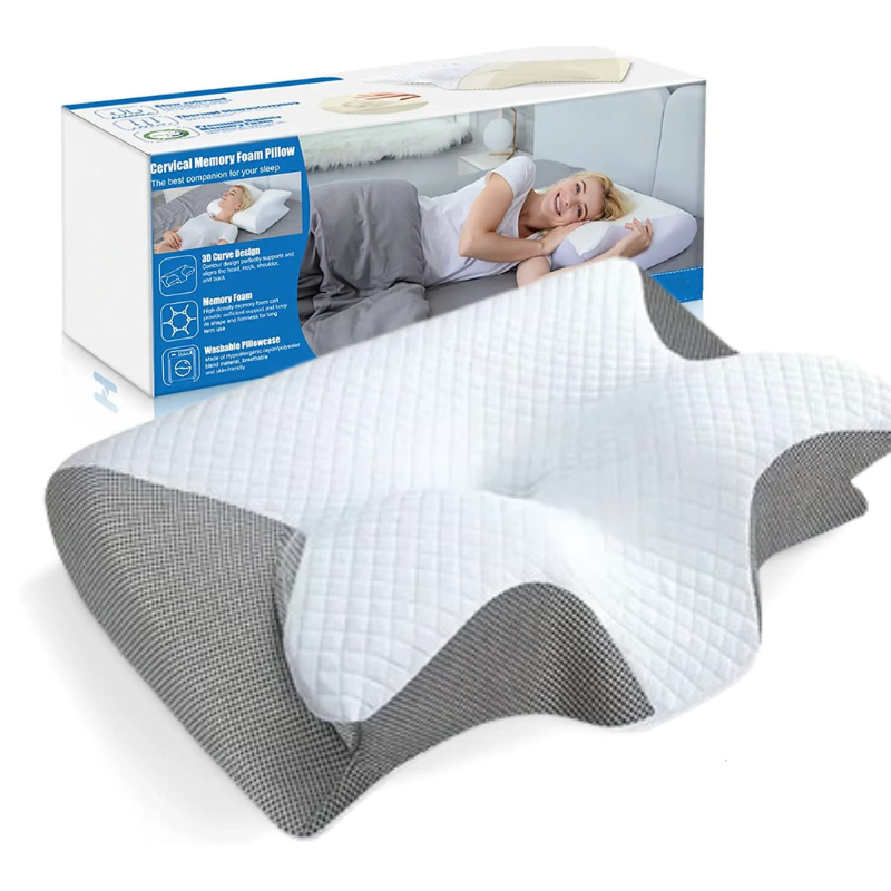 Ergonomisches Nackenstützkissen aus Memory-Schaum | Grau oder Schwarz | Optimale Nacken- und Wirbelsäulenstütze