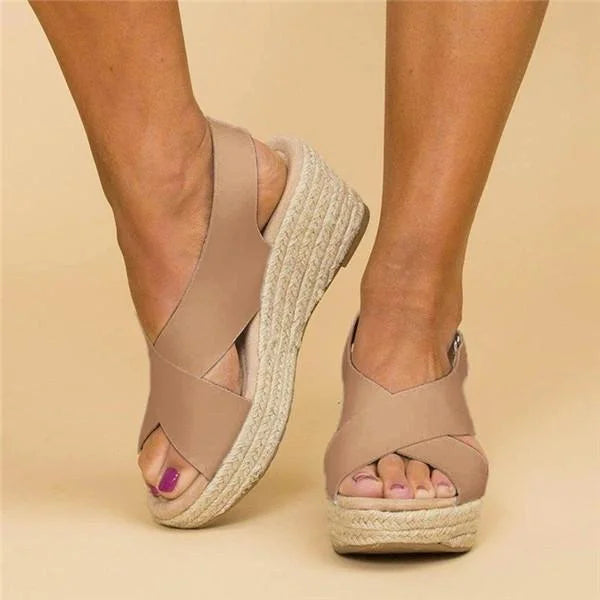Espadrilles Femme | Talon Compensé Orthopédique | Bride Élastique Croisée | Terrasoft
