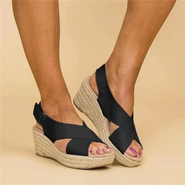 Espadrilles Femme | Talon Compensé Orthopédique | Bride Élastique Croisée | Terrasoft