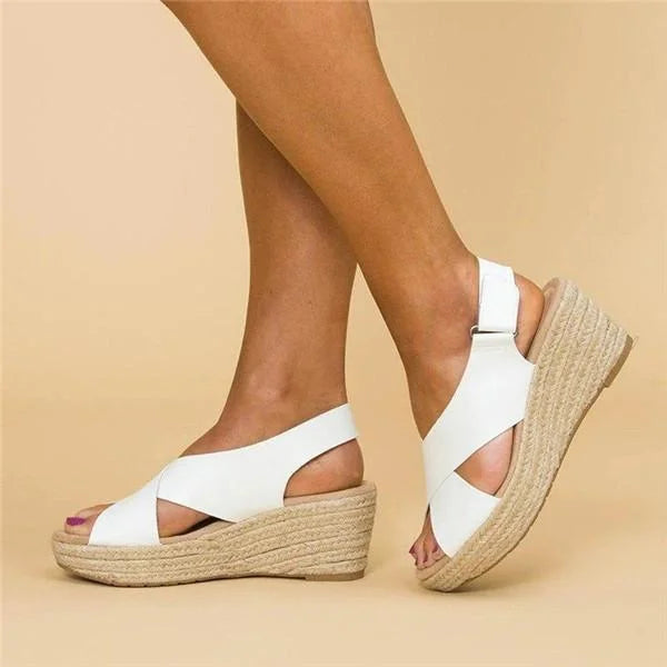 Espadrilles Femme | Talon Compensé Orthopédique | Bride Élastique Croisée | Terrasoft