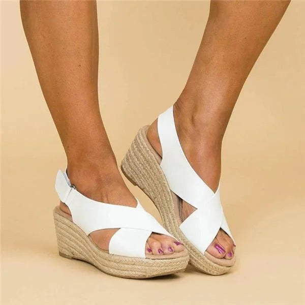 Espadrilles Femme | Talon Compensé Orthopédique | Bride Élastique Croisée | Terrasoft
