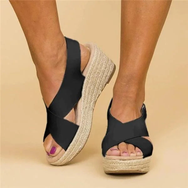 Espadrilles Femme | Talon Compensé Orthopédique | Bride Élastique Croisée | Terrasoft