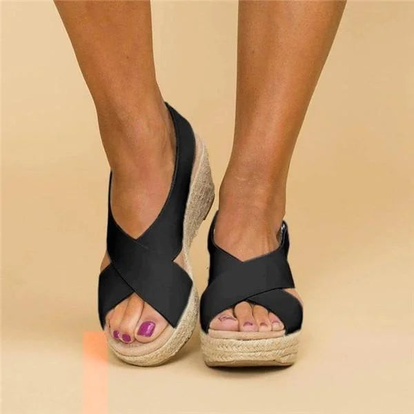 Espadrilles Femme | Talon Compensé Orthopédique | Bride Élastique Croisée | Terrasoft