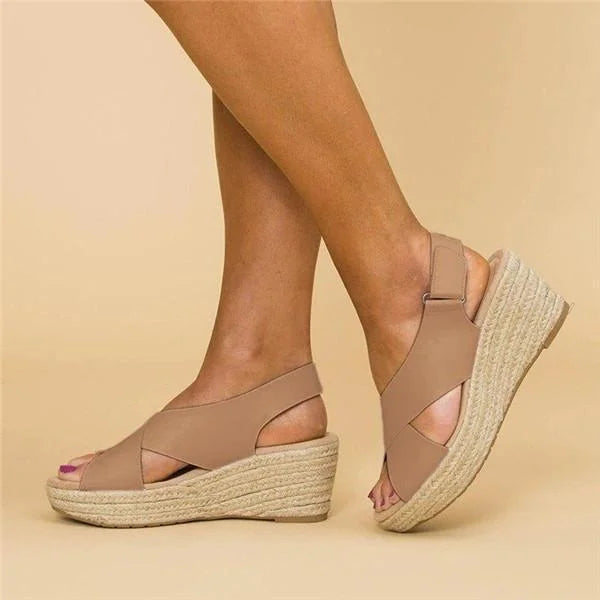 Espadrilles Femme | Talon Compensé Orthopédique | Bride Élastique Croisée | Terrasoft