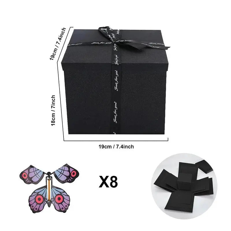 Explosionsbox Geschenk | Personalisiert | Mit Geheimfach | 8 Schmetterlinge Gratis
