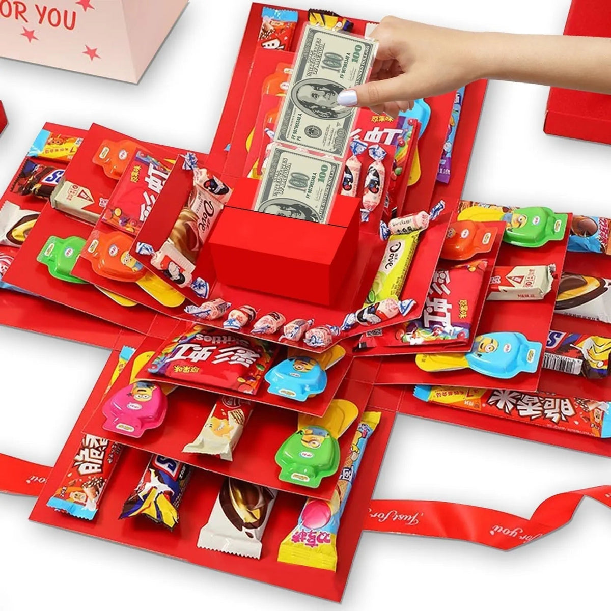Explosionsbox Geschenk | Personalisiert | Mit Geheimfach | 8 Schmetterlinge Gratis