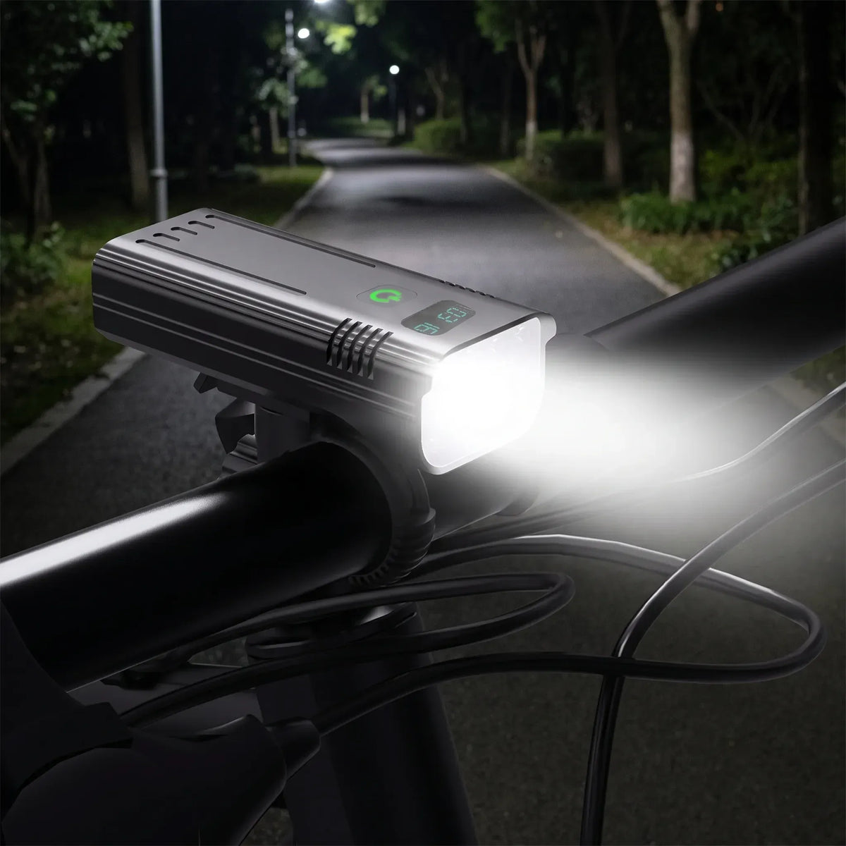 Oplaadbare aluminium fietsverlichting met USB-C, 12 leds en digitaal display