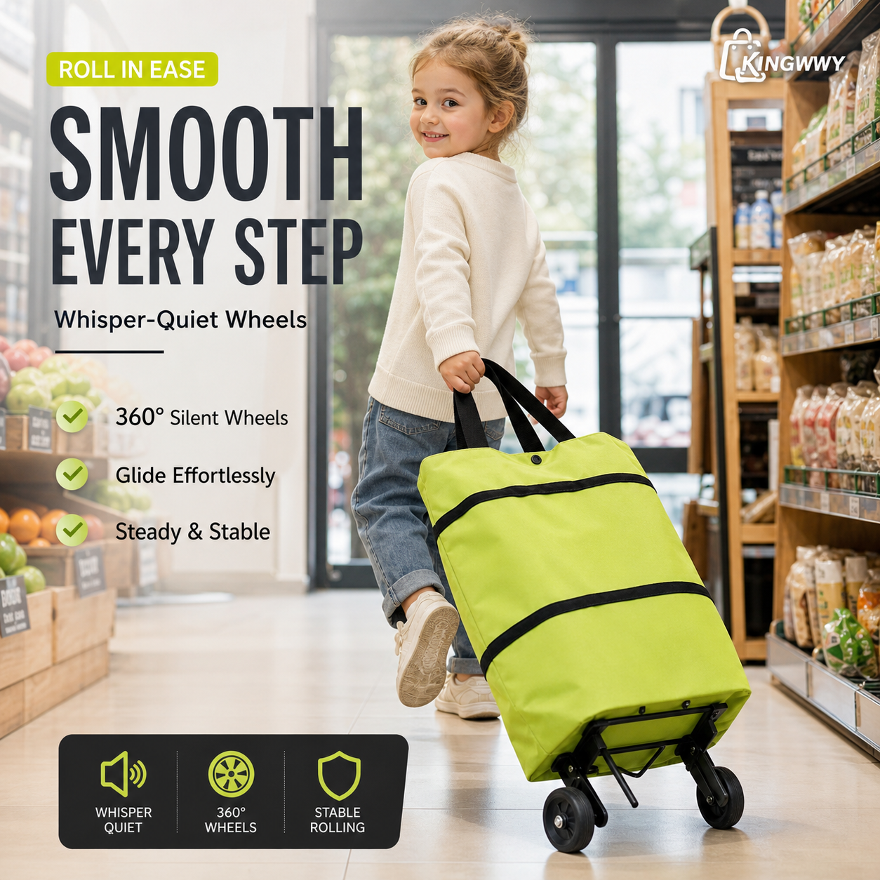 Faltbare 2-in-1 Einkaufstasche | Tragetasche & Roll-Trolley in einem | Platzsparend | CartAway