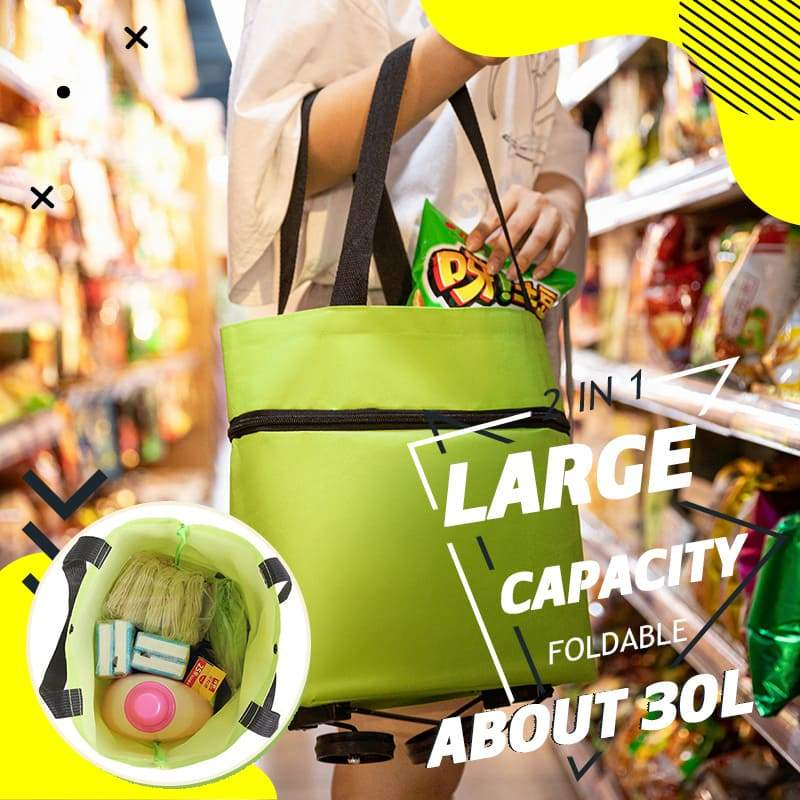 Faltbare 2-in-1 Einkaufstasche | Tragetasche & Roll-Trolley in einem | Platzsparend | CartAway