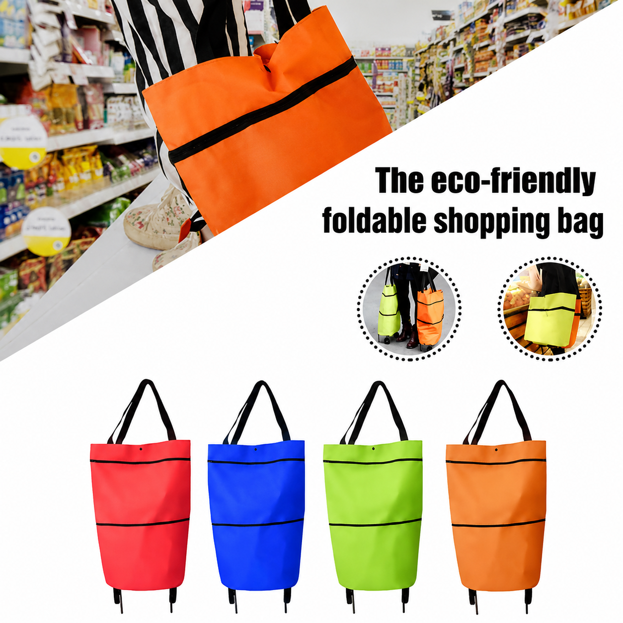 Faltbare 2-in-1 Einkaufstasche | Tragetasche & Roll-Trolley in einem | Platzsparend | CartAway