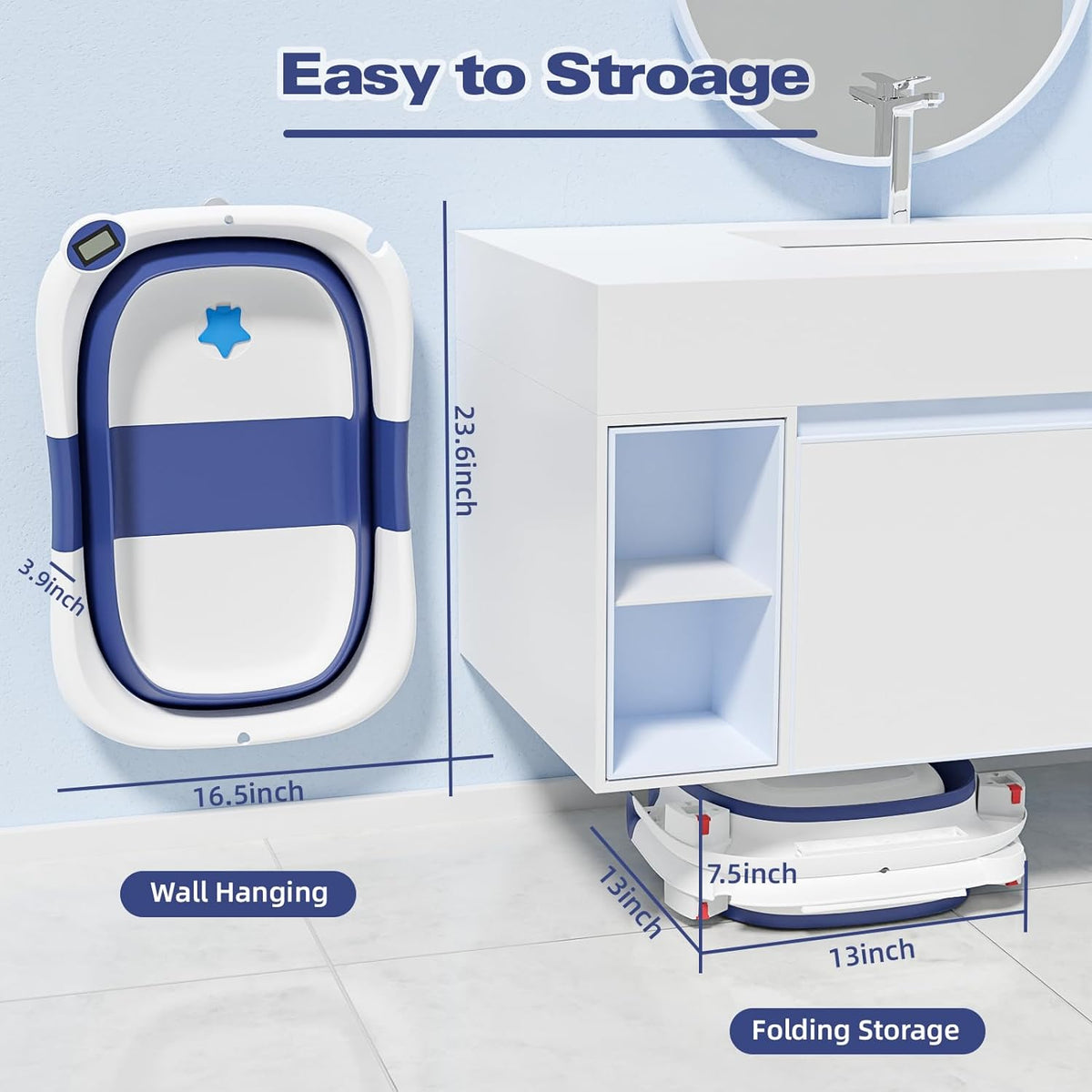 Faltbare Babybadewanne mitwachsend PP+TPE mit Temperaturanzeige 6