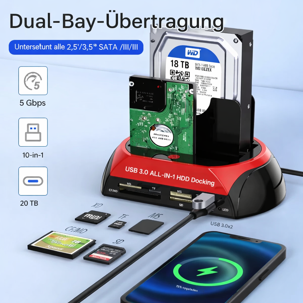 Festplatte | Multifunktionale Festplatten-Dockingstation | Universeller IDE- und SATA-Hub | TotalRecovery Dock