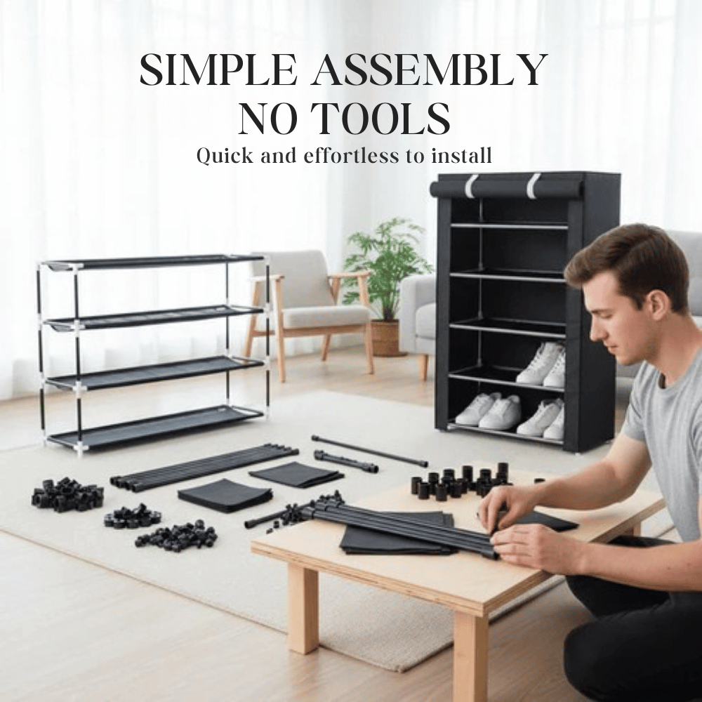 Freistehender Schuhschrank | Staubschutz Abdeckung | Werkzeugfreie Montage | ShoeGuard