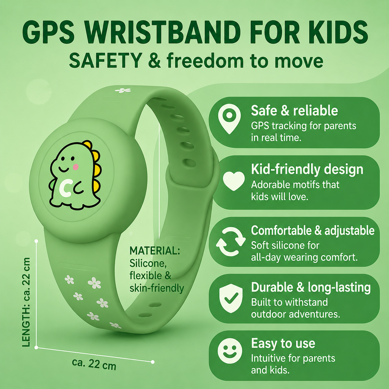 GPS | Kinderarmband | Standortverfolgung | Verstellbares Silikonarmband | KidLoca