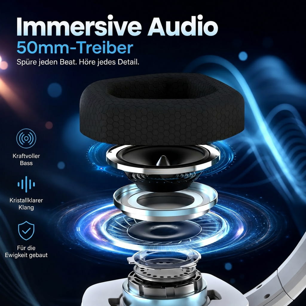Gaming Headset kabellos mit Mikrofon | 2,4 GHz Wireless & Bluetooth 5.3, Noise Cancelling | 100 Std. Akkulaufzeit, USB-C 10
