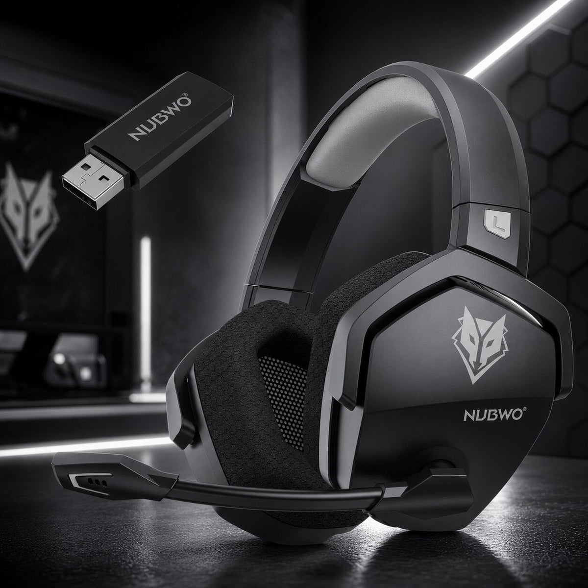 Gaming Headset kabellos mit Mikrofon | 2,4 GHz Wireless & Bluetooth 5.3, Noise Cancelling | 100 Std. Akkulaufzeit, USB-C 2