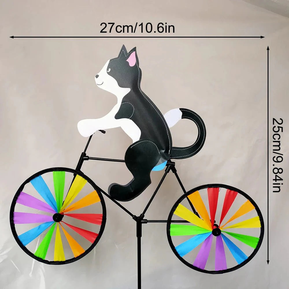 Gartendekoration | Windmühle Katze Fahrrad | Handbemalte Figur | Spinbloom