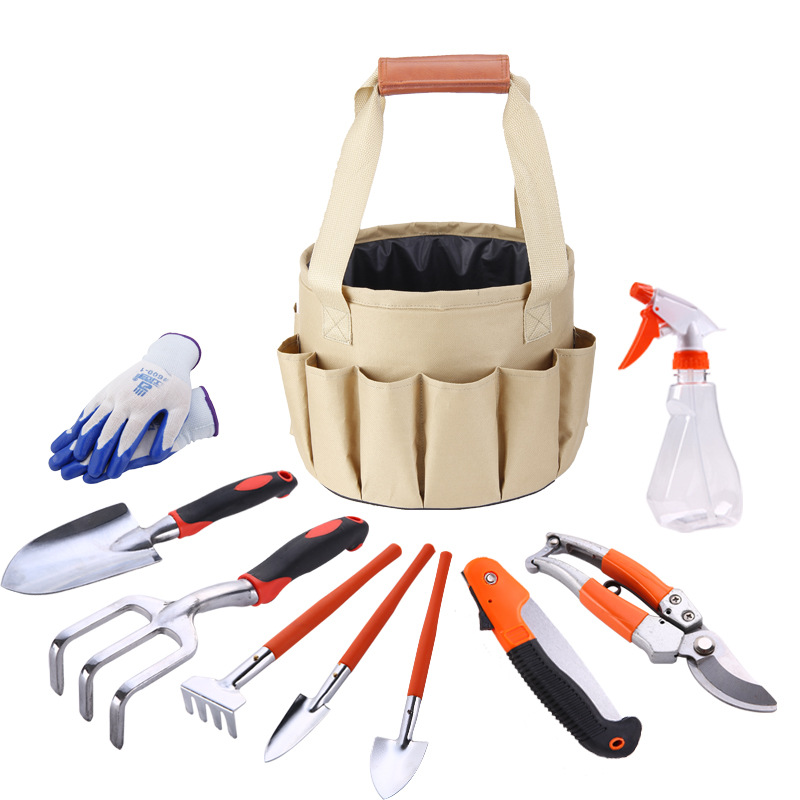 Gartenwerkzeug-Set 10-teilig aus Metall | Mit Tragetasche, ergonomische Griffe | Rostbeständig, leicht, für Beete und Balkone
