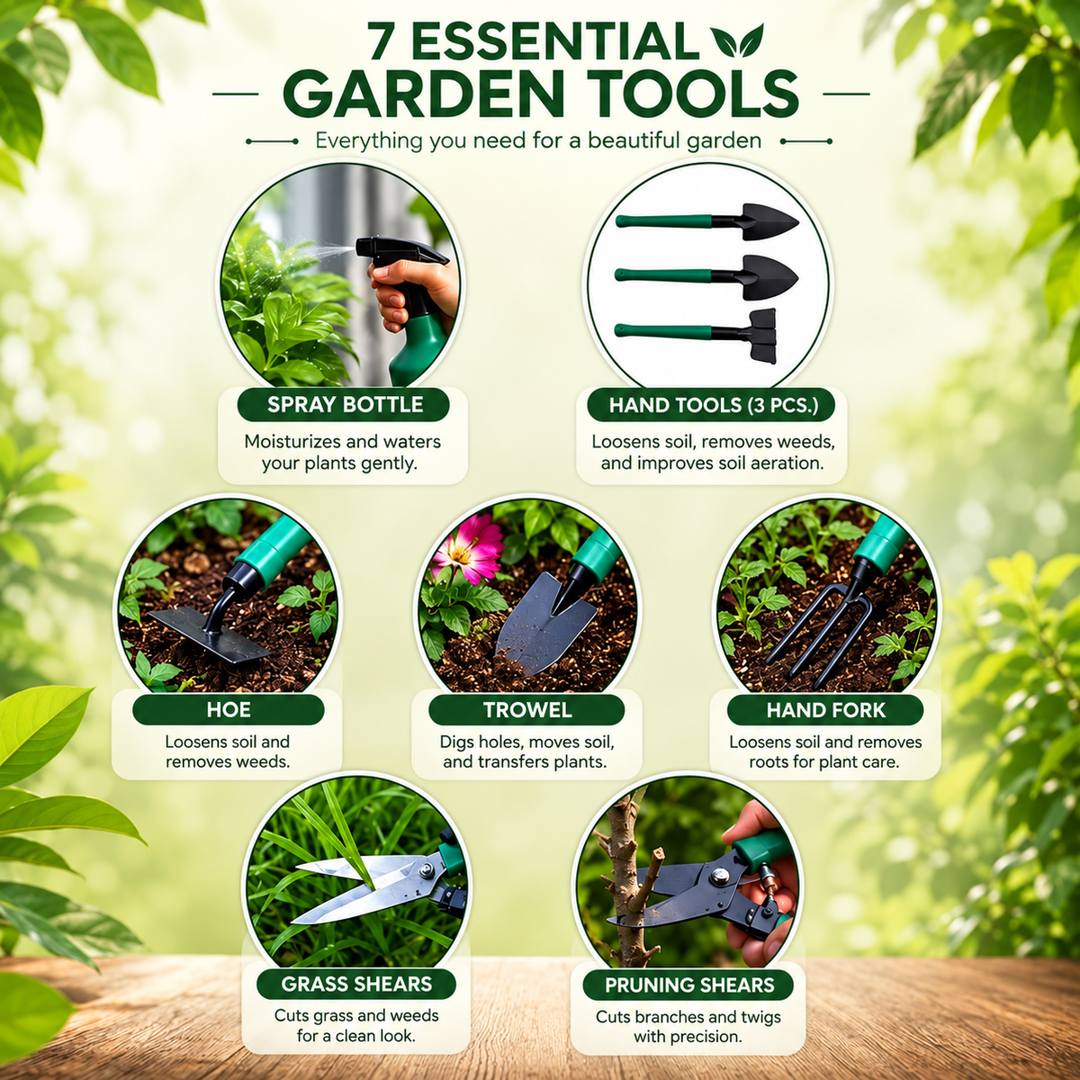 Set di attrezzi da giardino in acciaio inox | 10 pezzi con valigetta rigida per piantare, scavare e tagliare | Antiruggine ed ergonomico