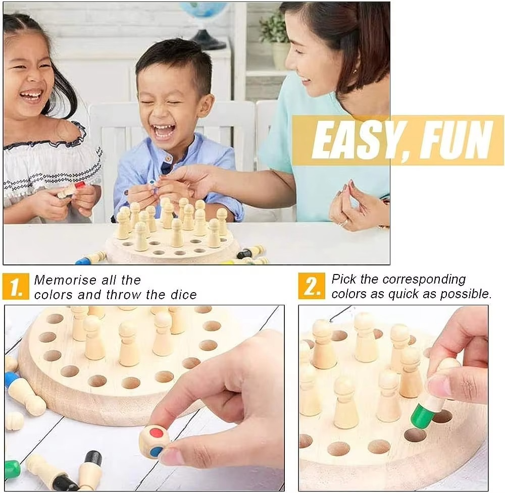 Gedächtnisspiel | Holz Denkspiel mit Würfel | Fördert Fokus und Merkfähigkeit | MemoChess