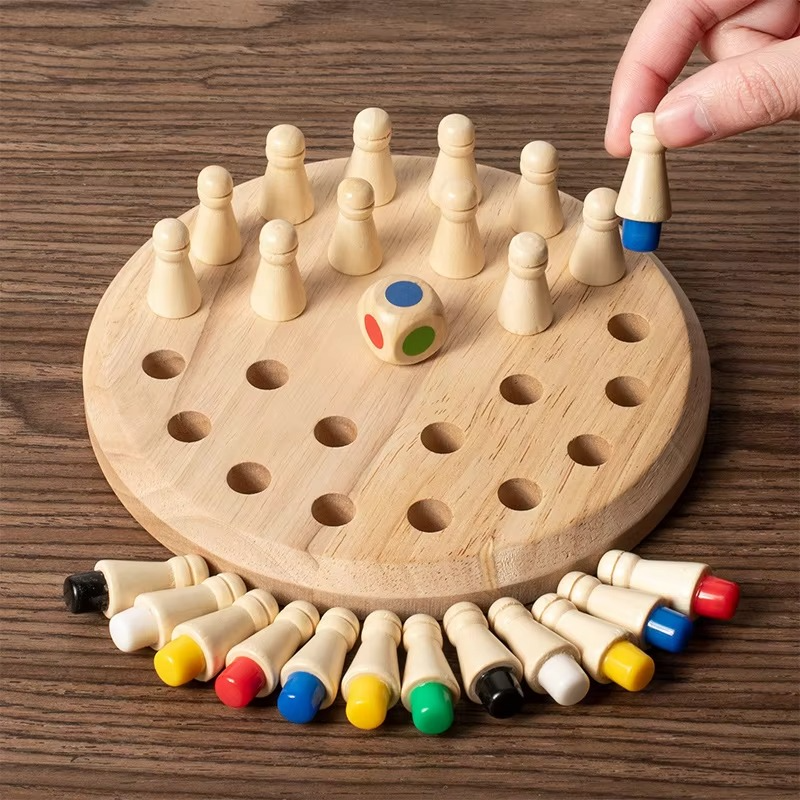 Gedächtnisspiel | Holz Denkspiel mit Würfel | Fördert Fokus und Merkfähigkeit | MemoChess