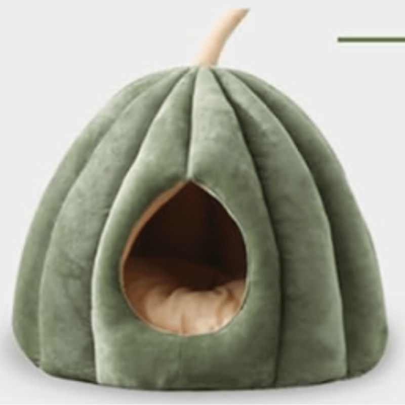Geschlossenes Katzenbett | Katzenhöhle im Kürbis-Look | mit Herausnehmbarem Kissen | CozyPaws