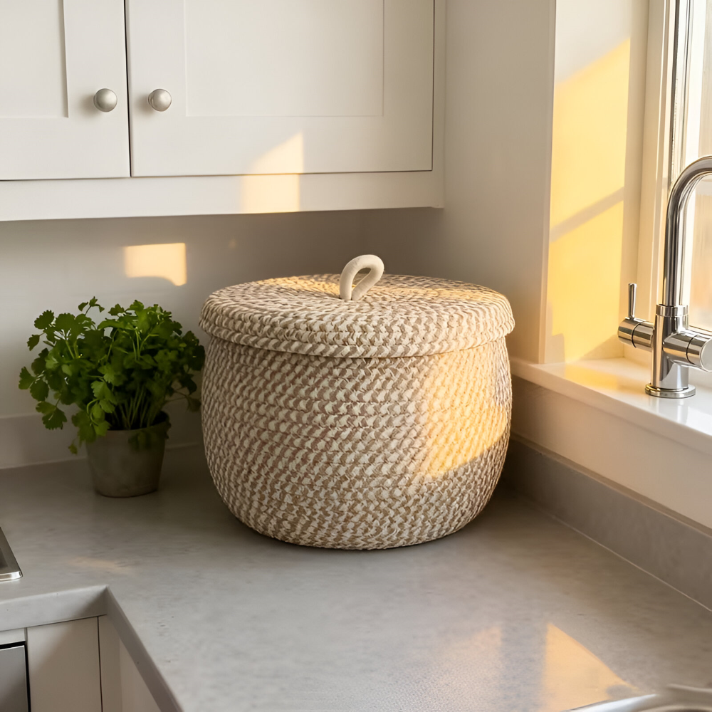 Gewebter Aufbewahrungskorb | Runder Aufbewahrungskorb | Handgewebte Boho | CasaWeave