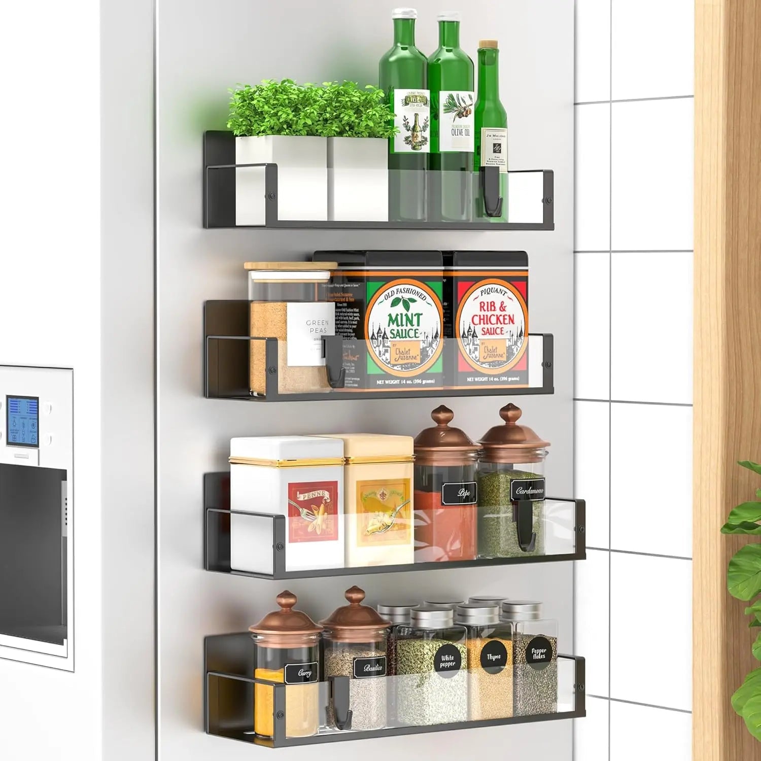 Gewürzregal | 4-teilig, Magnetisch – Pulverbeschichtet | Kein Bohren Eforderlich | KitchenDock