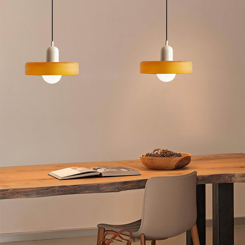 Glas-Pendelleuchte Bauhaus-Stil | Rundes Buntglas mit verstellbarer Hängehöhe | Ideal für Wohnzimmer, Küche und Flur 32