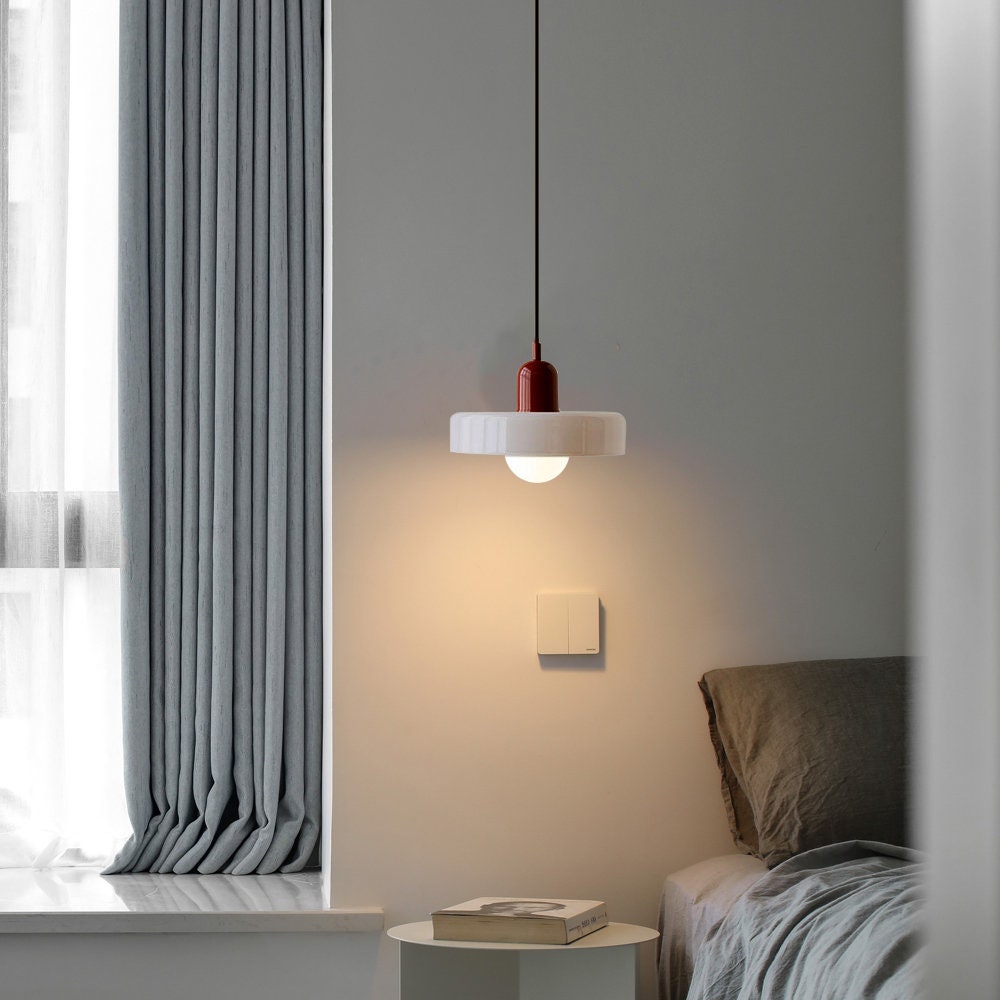 Glas-Pendelleuchte Bauhaus-Stil | Rundes Buntglas mit verstellbarer Hängehöhe | Ideal für Wohnzimmer, Küche und Flur 36