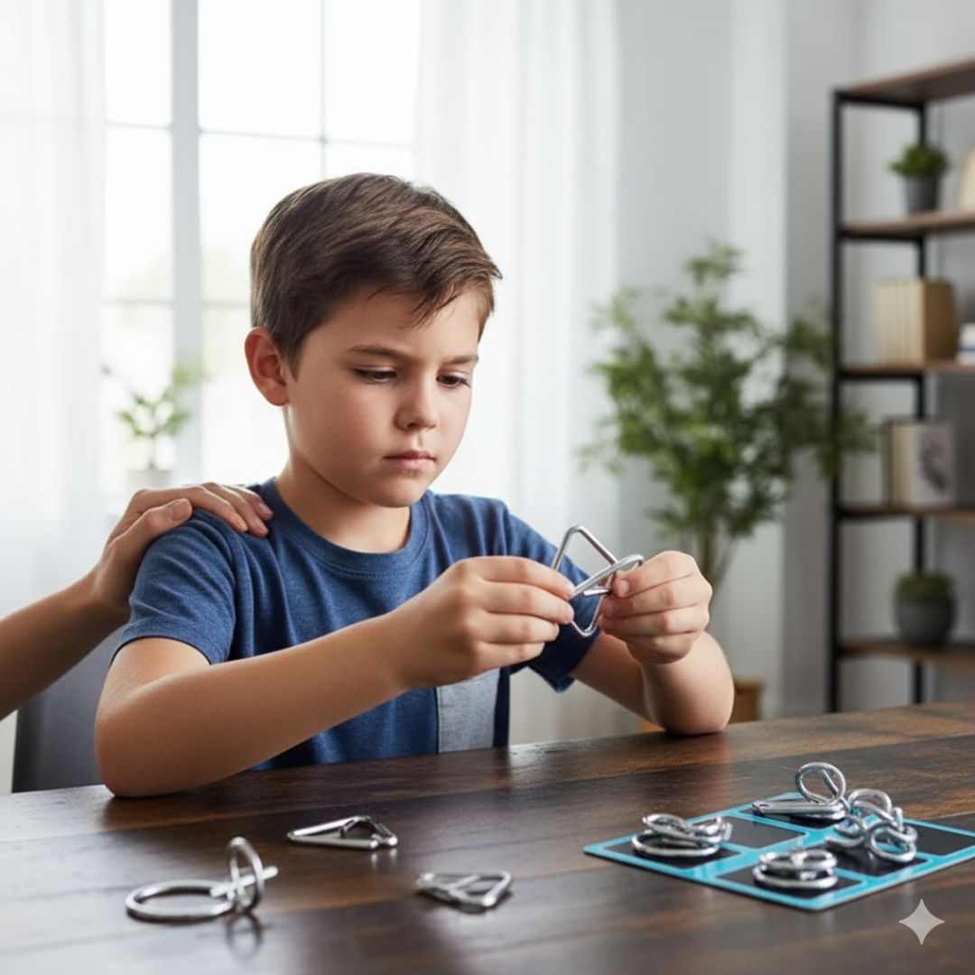 Metallpuzzle Denksport für Kinder | Fördert Logisches Denken & Geduld | Blau, Gelb, Rosa, 3er Set, ab 5 Jahren 1