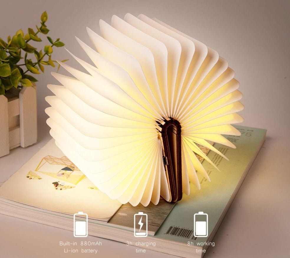 Faltbare Leselampe aus Holz 14 x 11,5 x 2,3 cm | 3 Lichtfarben, dimmbar | Kabellos mit USB-Akku, 3-5 Std Leuchtzeit 5