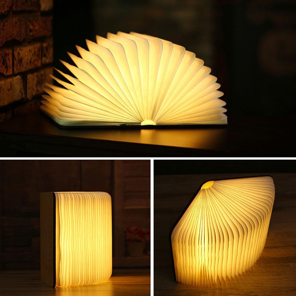 Faltbare Leselampe aus Holz 14 x 11,5 x 2,3 cm | 3 Lichtfarben, dimmbar | Kabellos mit USB-Akku, 3-5 Std Leuchtzeit 1